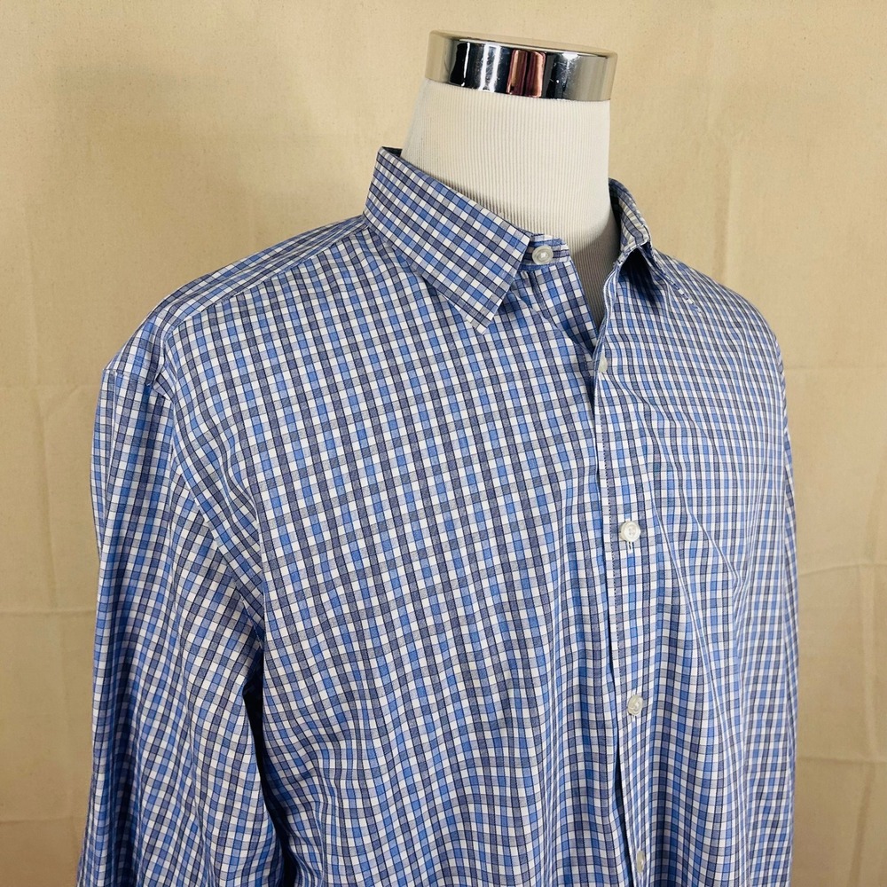 UNTUCKit XXL Relaxed Fit Button Down Shirt Blue Plaid Wrinkle Free Cotton Mens